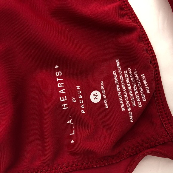 PacSun LA Hearts Ribbed Bikini Two Piece Swim Red Lettuce Edge Size Medium - Picture 8 of 10